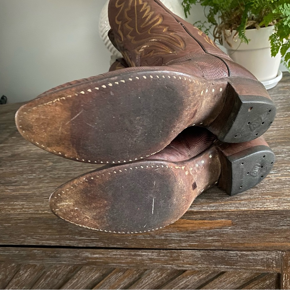 Vtg Justin Lizard Western Cowboy Boots Mens 9 D Brown - Picture 11 of 12